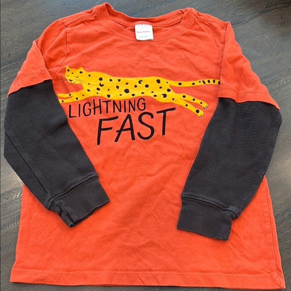 Hanna Andersson Cheetah Boys 6 / 7 Orange Black Long Sleeve Tee Lightning Fast - Picture 1 of 7